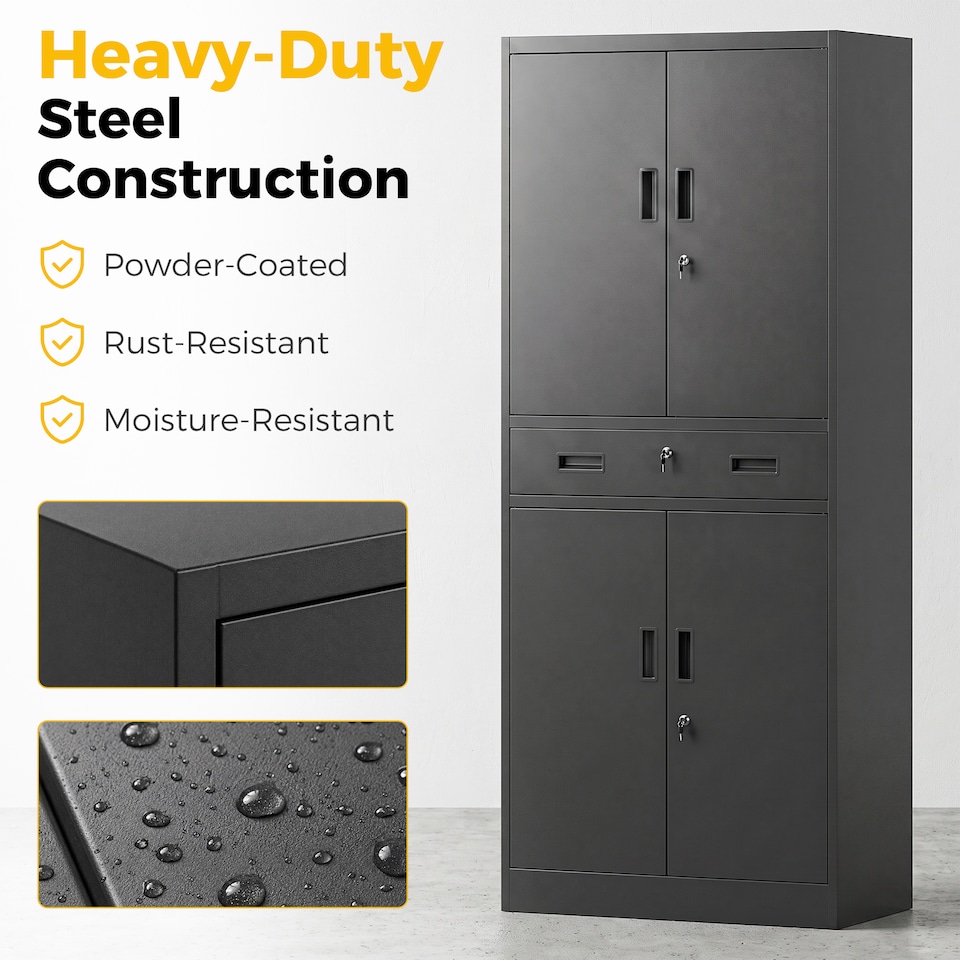 image 1 of HOMCOM 180cm Tall Tool Cabinet, Lockable Metal Storage Cabinet with Drawer