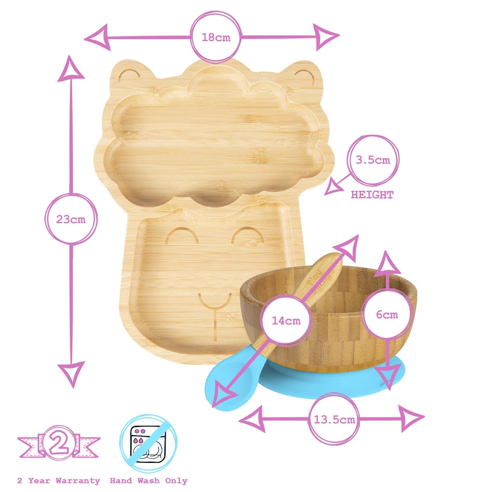 image 1 of Tiny Dining 4pc Llama Bamboo Suction Baby Feeding Set - Blue