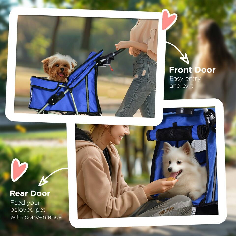 image 1 of PawHut Pet Stroller Carrier Foldable Deluxe Jogger Walk Travel Dog Cat Blue