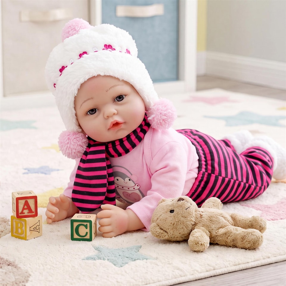 image 1 of BiBi Doll 17" Snowflake Reborn Baby Doll Girl With Toy Dummy & Bottle