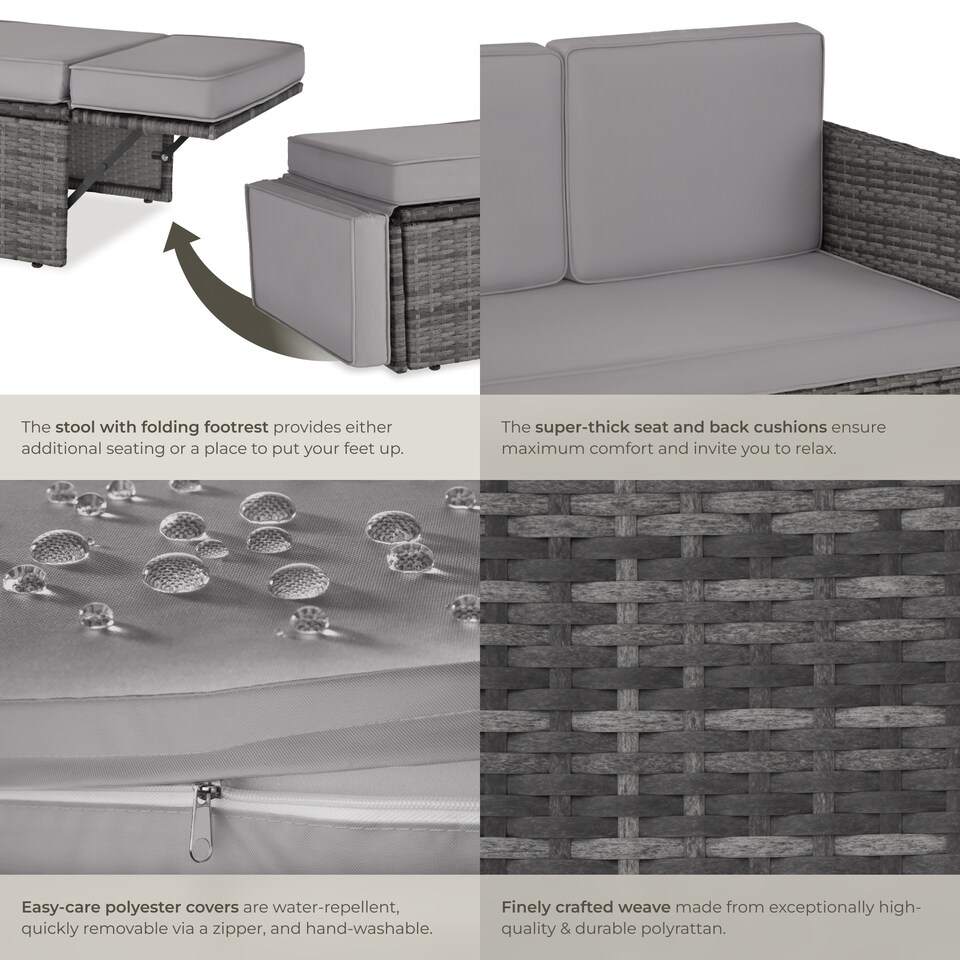image 1 of Garden Sofa Corfu - 2 seater sofa, stool sun lounger, thick cushions | Grey | grey | 119 x 64,50 x 71,50 cm | 1