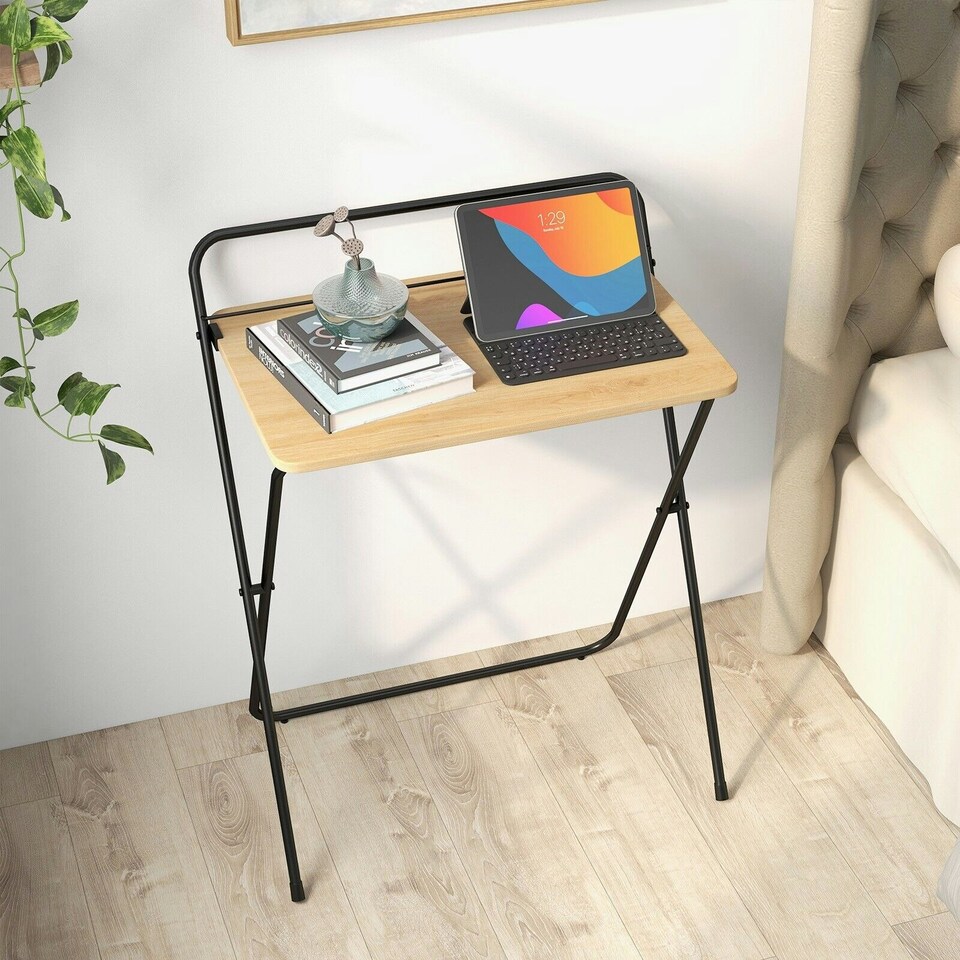 image 1 of COSTWAY 60CM Folding Computer Desk with Tablet Bracket Natural N/A
