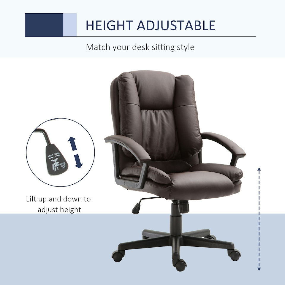image 1 of HOMCOM Swivel Executive Office Chair Mid Back PU Leather Chair w/ Arm, Brown
