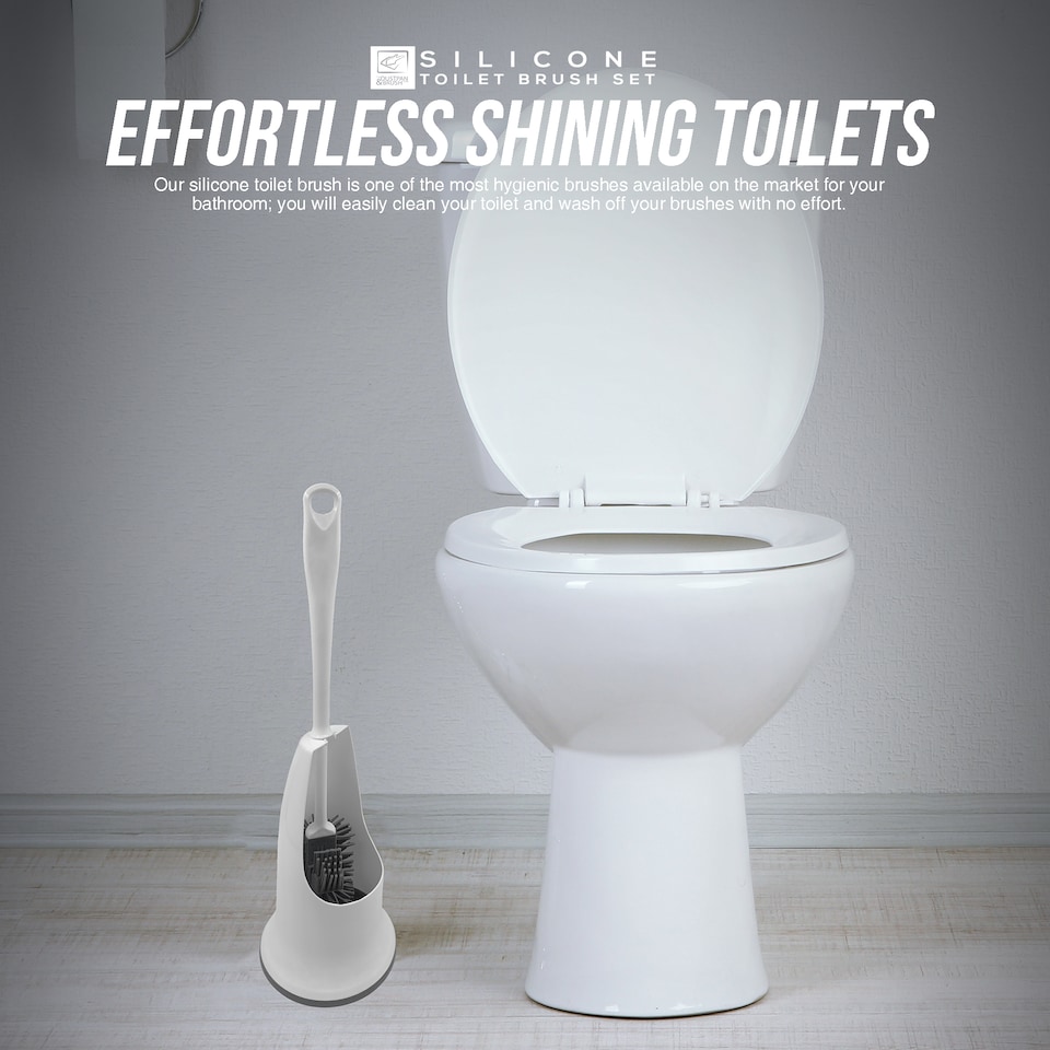 image 1 of Silicone Toilet Brush Set with Spare Head and Rim Cleaner