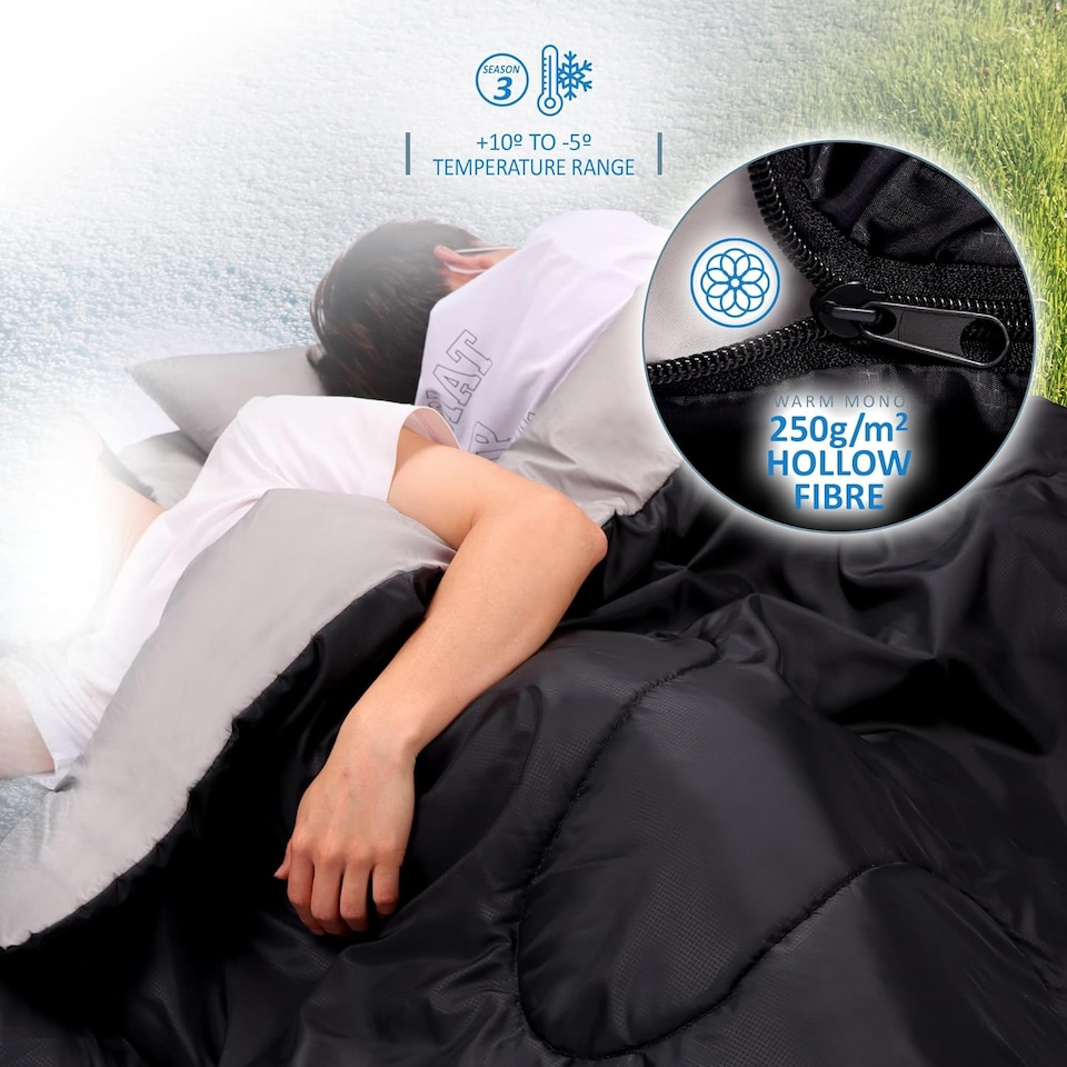 image 1 of SAIL Buddy Double Sleeping Bag with 2 Pillows - Extra Large 220x150cm, 250GSM, Water-Resistant