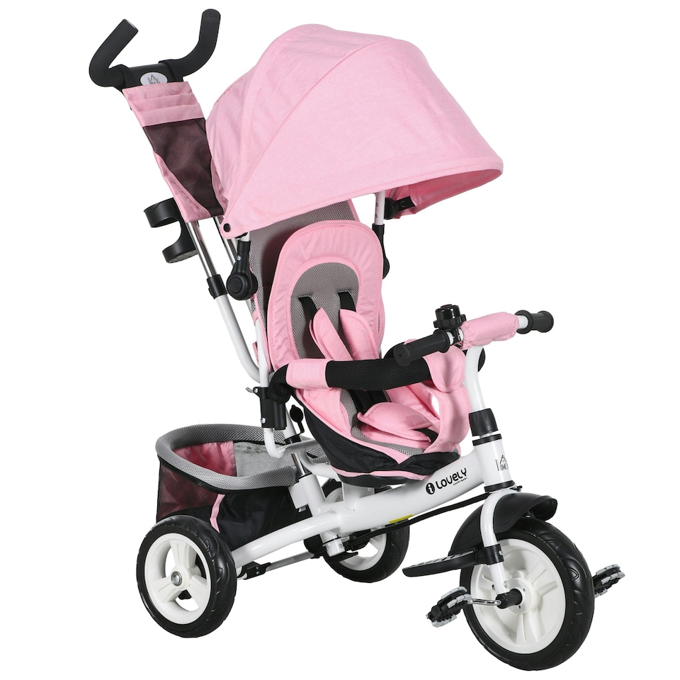 image 1 of HOMCOM 6 in 1 Kids Trike, Stroller with Parent Handle, Pink