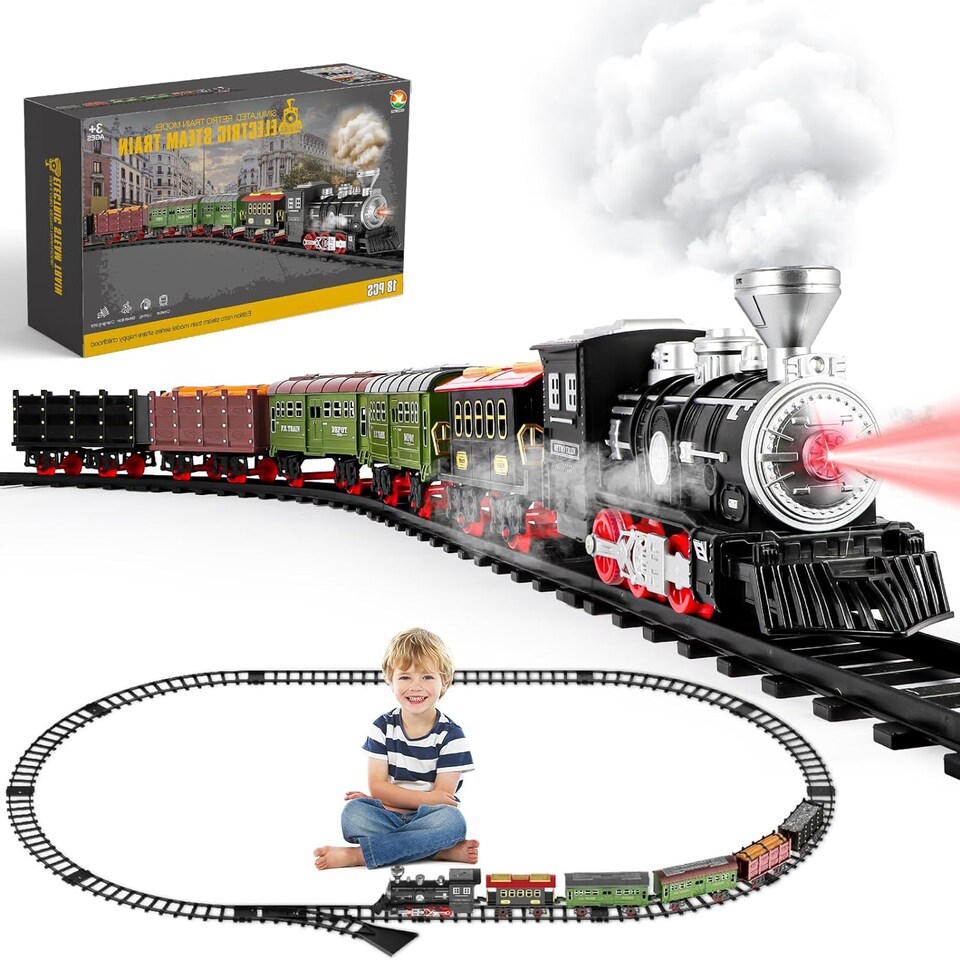 image 1 of Christmas Tree Toy Steam Train Set with Lights Sounds Christmas Train Set Electric Train Set