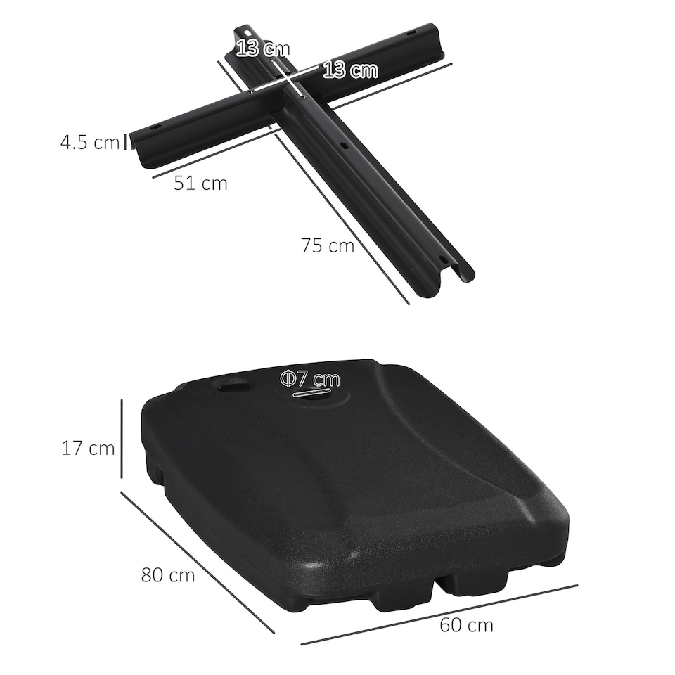 image 1 of Outsunny 7kg Parasol Base w/ Wheels Water and Sand, Up to 75kg Black