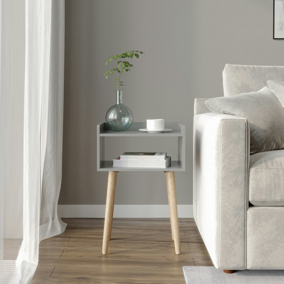 image 1 of Scandi Storage Side Table with Pine Legs White | Unit Colour: White
