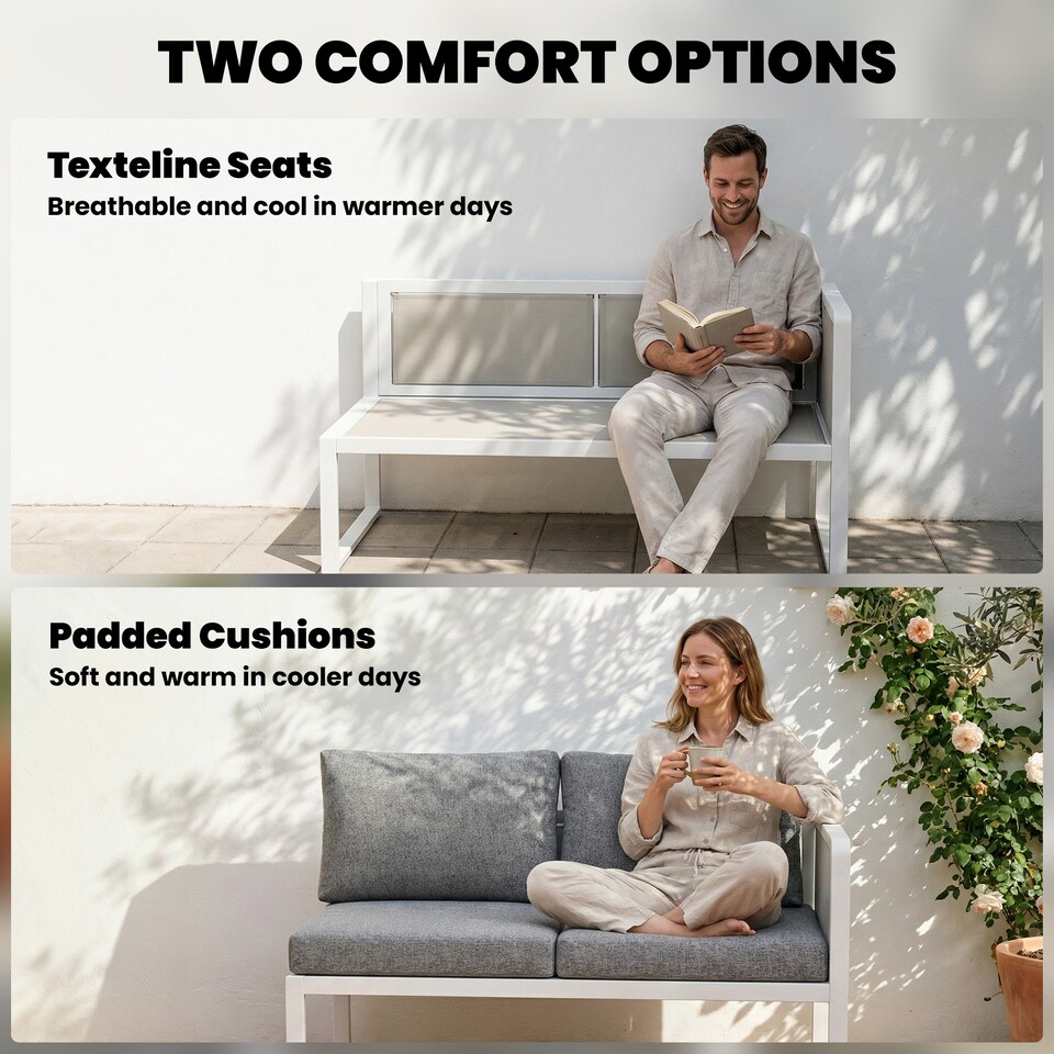 image 1 of Outsunny 6 Seater Metal Garden Furniture L Shaped Corner Sofa Set, White