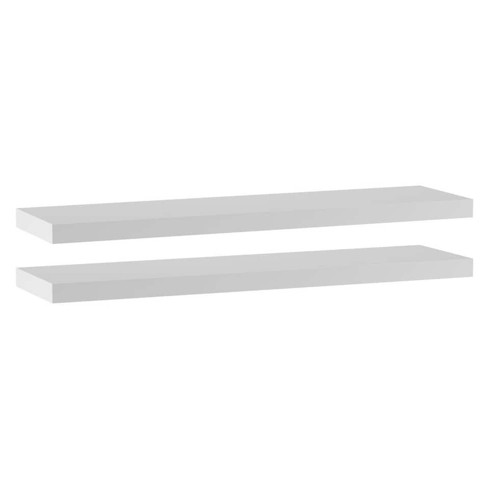 image 1 of Floating Wooden Wall Shelves - 90x23.5cm | White | White & Set of 2 | 2