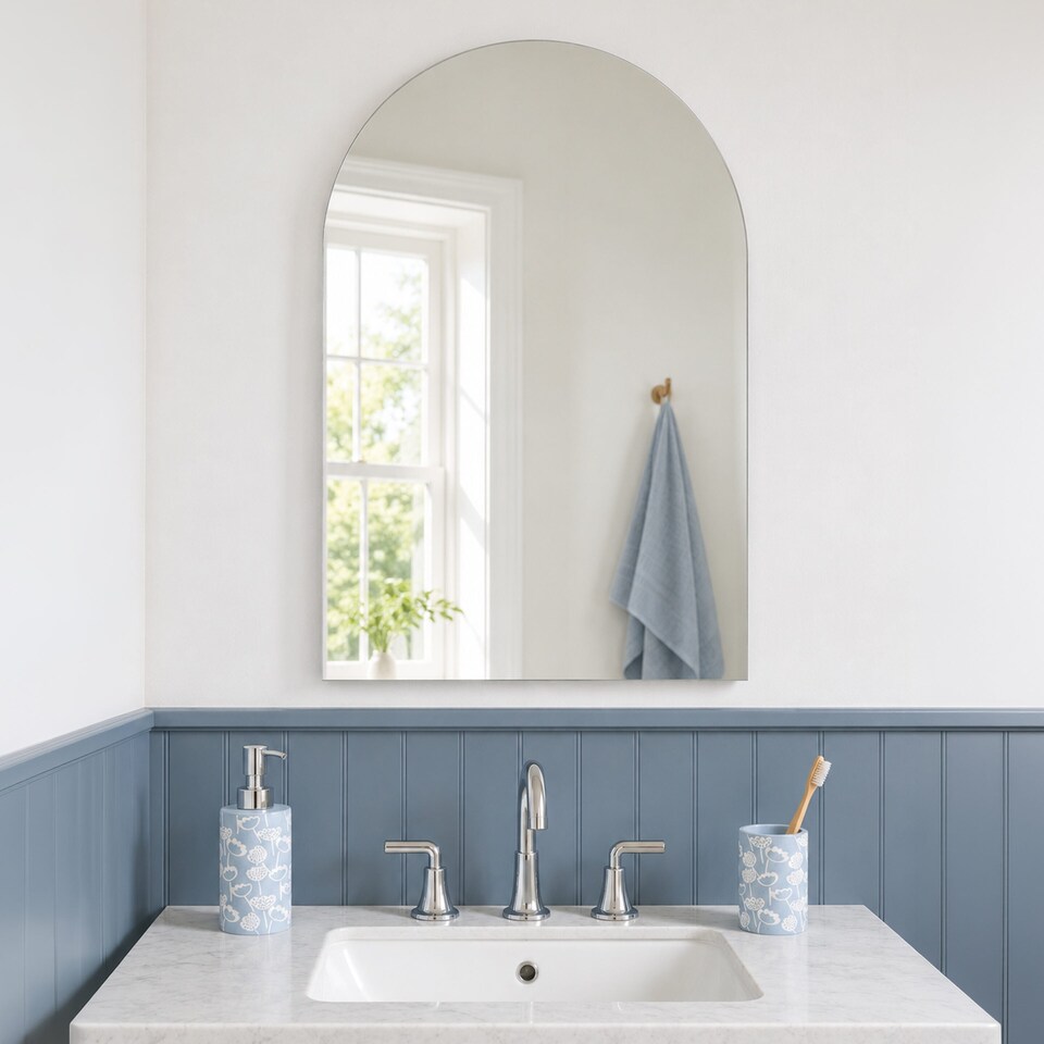 image 1 of Showerdrape Hampton Arched Oval Wall Mounted Frameless Bathroom Mirror 70 x 50cm | Chrome | Mirror | 1