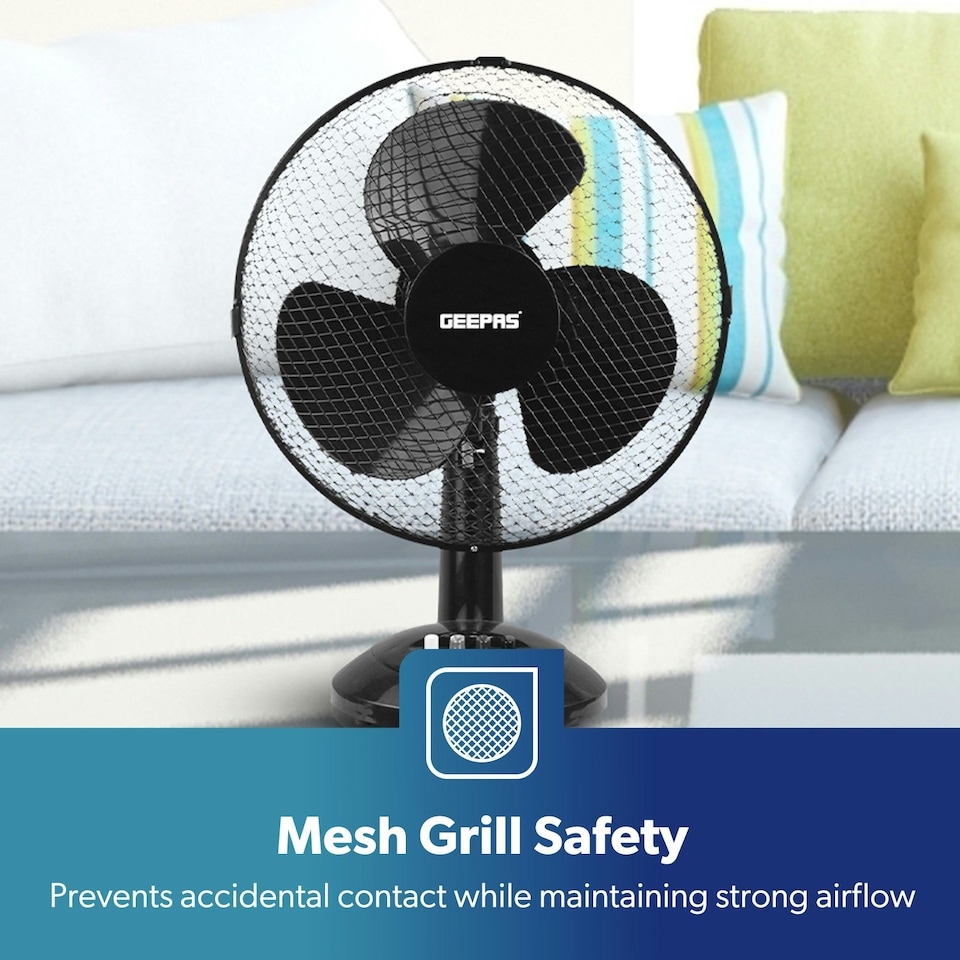 image 1 of GEEPAS 12" Table Fan | Electric Portable Worktop Desk Fan , Black