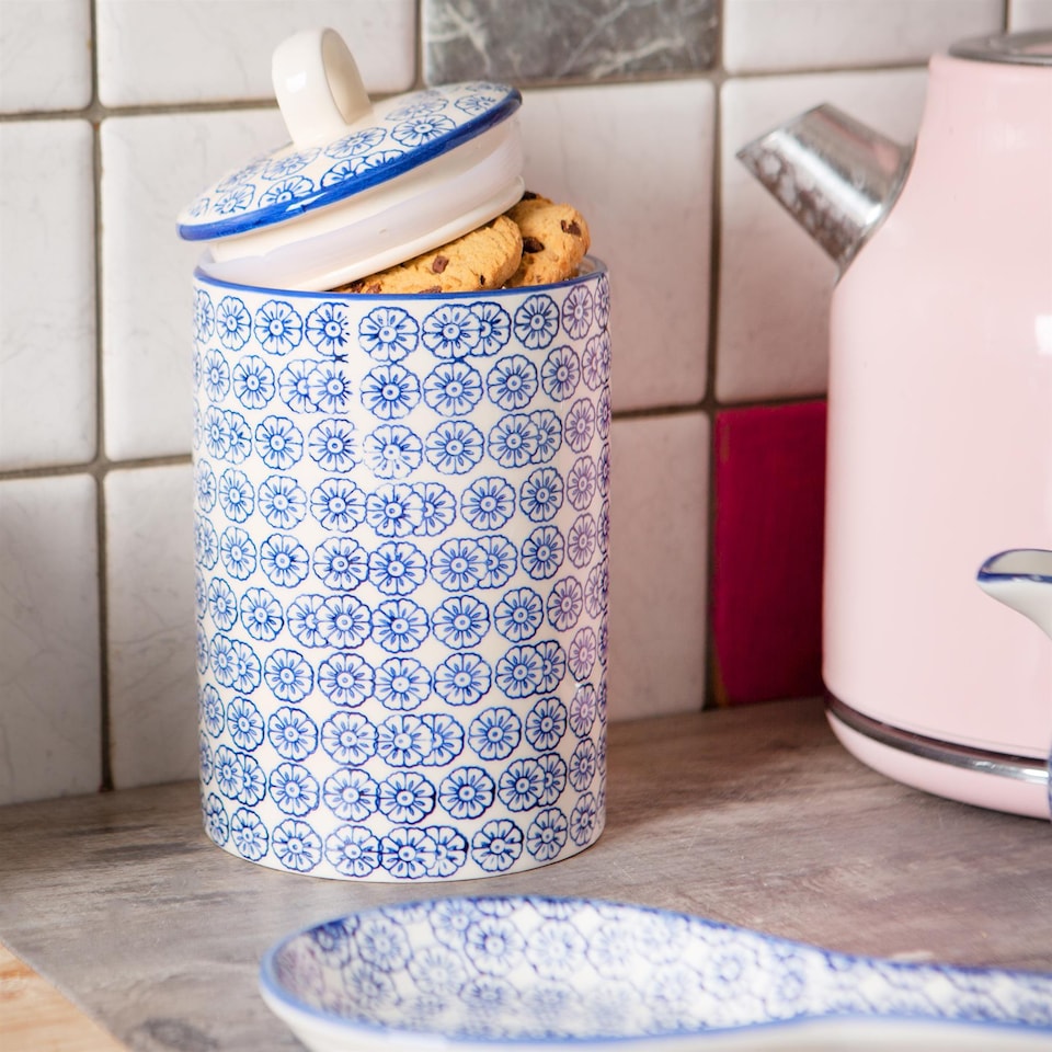 image 1 of Nicola Spring Hand-Printed Kitchen Canister - 1 Litre - Navy