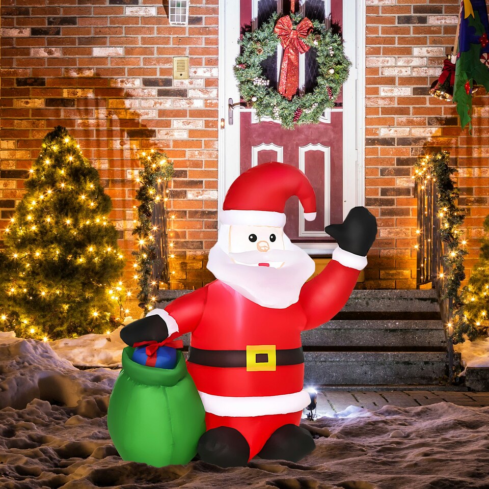image 1 of HOMCOM 4ft Inflatable Christmas Santa Claus LED Lighted Yard Holiday for Lawn