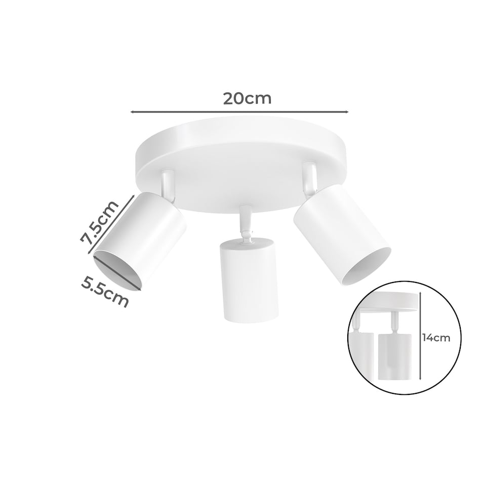 image 1 of EMITTO 3-Way Spotlight Ceiling Light Adjustable GU10 Modern White Round Base