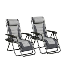 Set of 2 Zero Gravity Heavy Duty Outdoor Garden Reclining Chairs with Padded Seat Grey