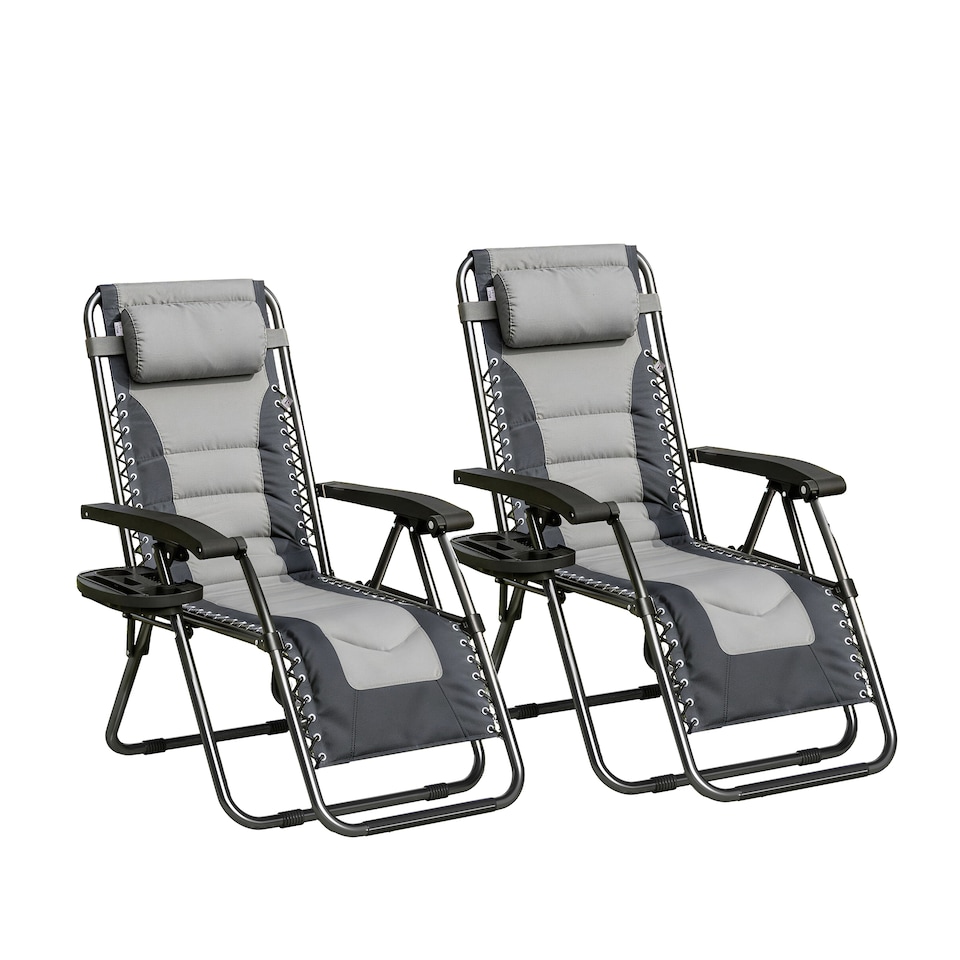 Set of 2 Zero Gravity Heavy Duty Outdoor Garden Reclining Chairs with Padded Seat Grey