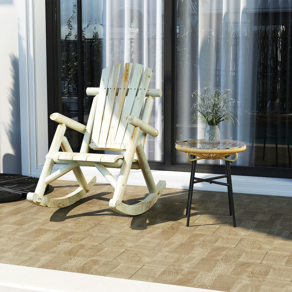 image 1 of Outsunny Wooden Rocking Chair Lounger Relaxing Balcony Garden Seat