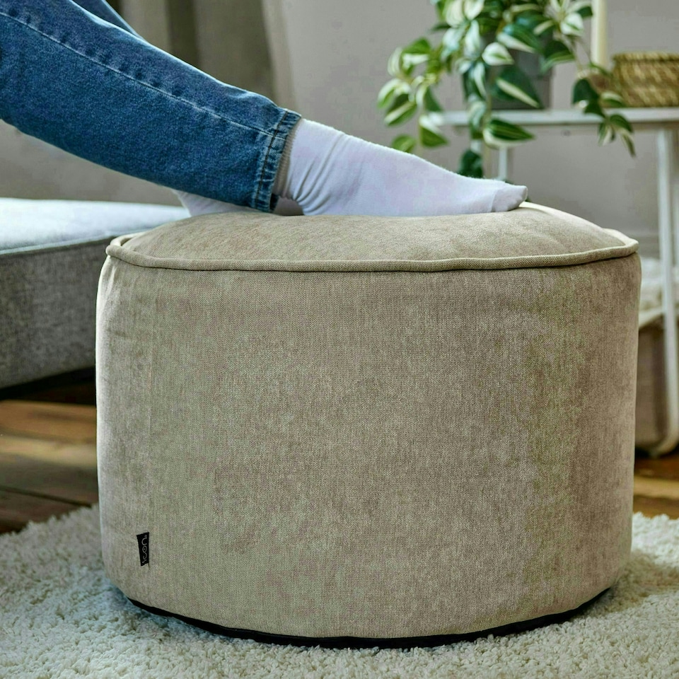 image 1 of icon Round Chenille Bean Bag Pouffe Natural Large Chenille Footstool Cream