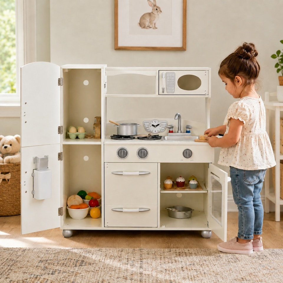 image 1 of Teamson Kids Pink Play Kitchen Set with Chalk Board and Pretend Ice Maker
