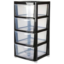 Black 4 Tier Home Office School Clear Plastic Storage Unit Perfect For Bedside Organisation Black