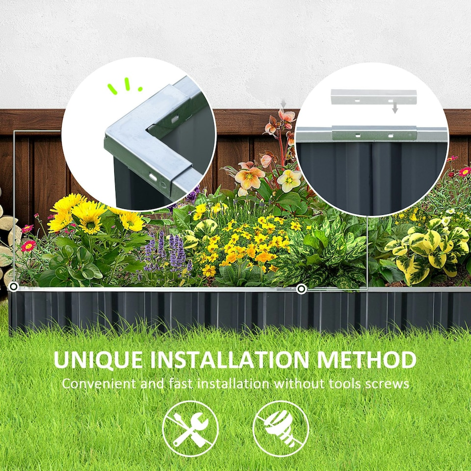 image 1 of Outsunny Metal Raised Garden Bed No Bottom DIY Large Planter Box w/ Gloves