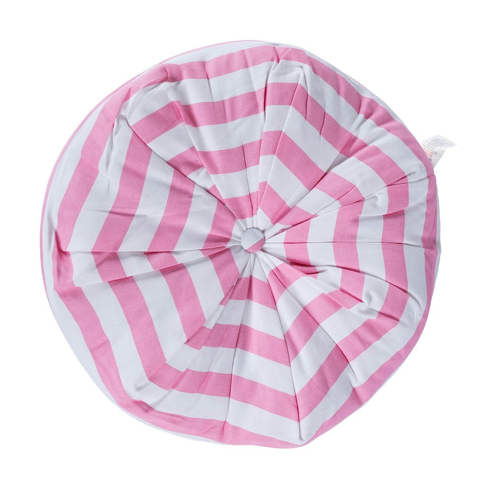 image 1 of Homescapes Pink and White Stripe Pleated Round Floor Cushion Pink