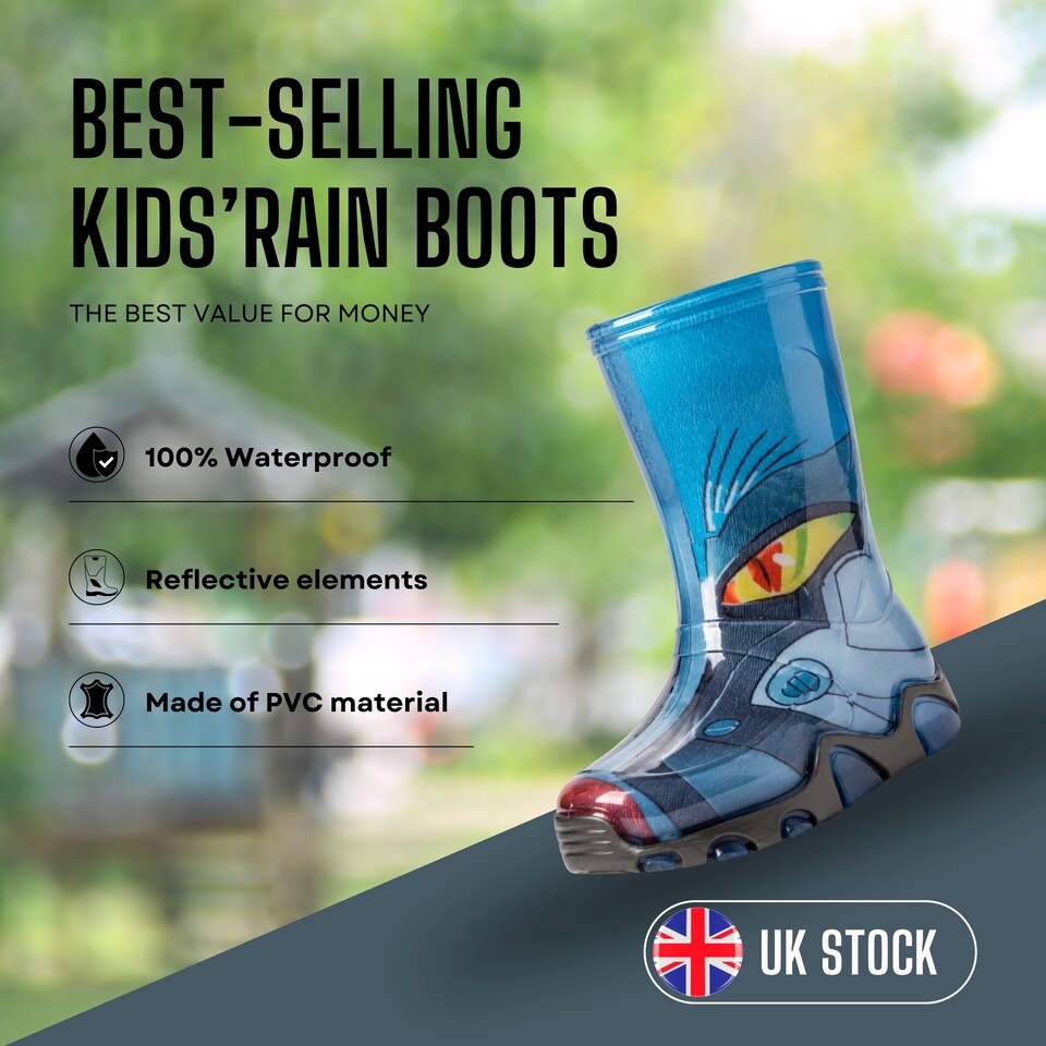 image 1 of Demar Stormer Reflective Kids' Wellies, Navy Transformer, EU 26/27