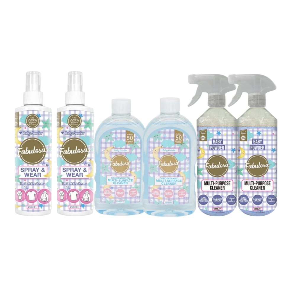 image 1 of Fabulosa Baby Powder Cleaning Bundle 6 Piece Multipurpose Disinfectant Spray and Wear