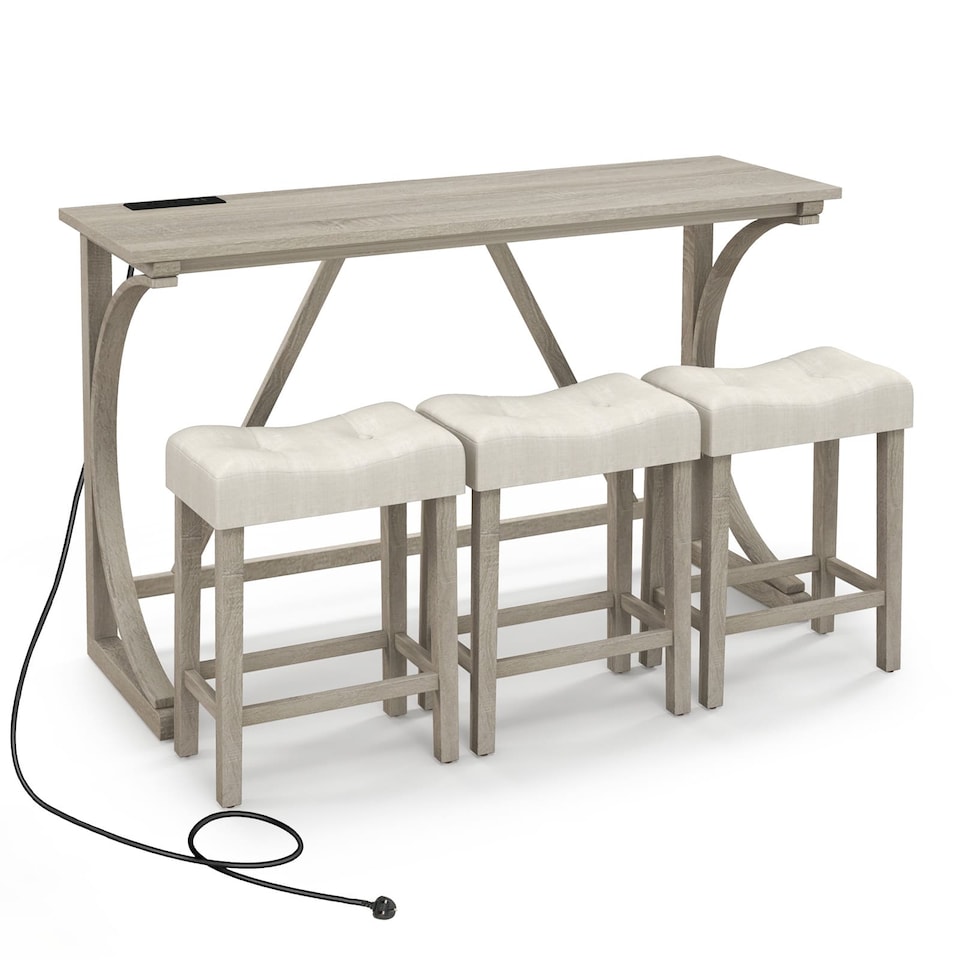 image 1 of COSTWAY 4-Piece Height Bistro Table and Saddle Seat Stools