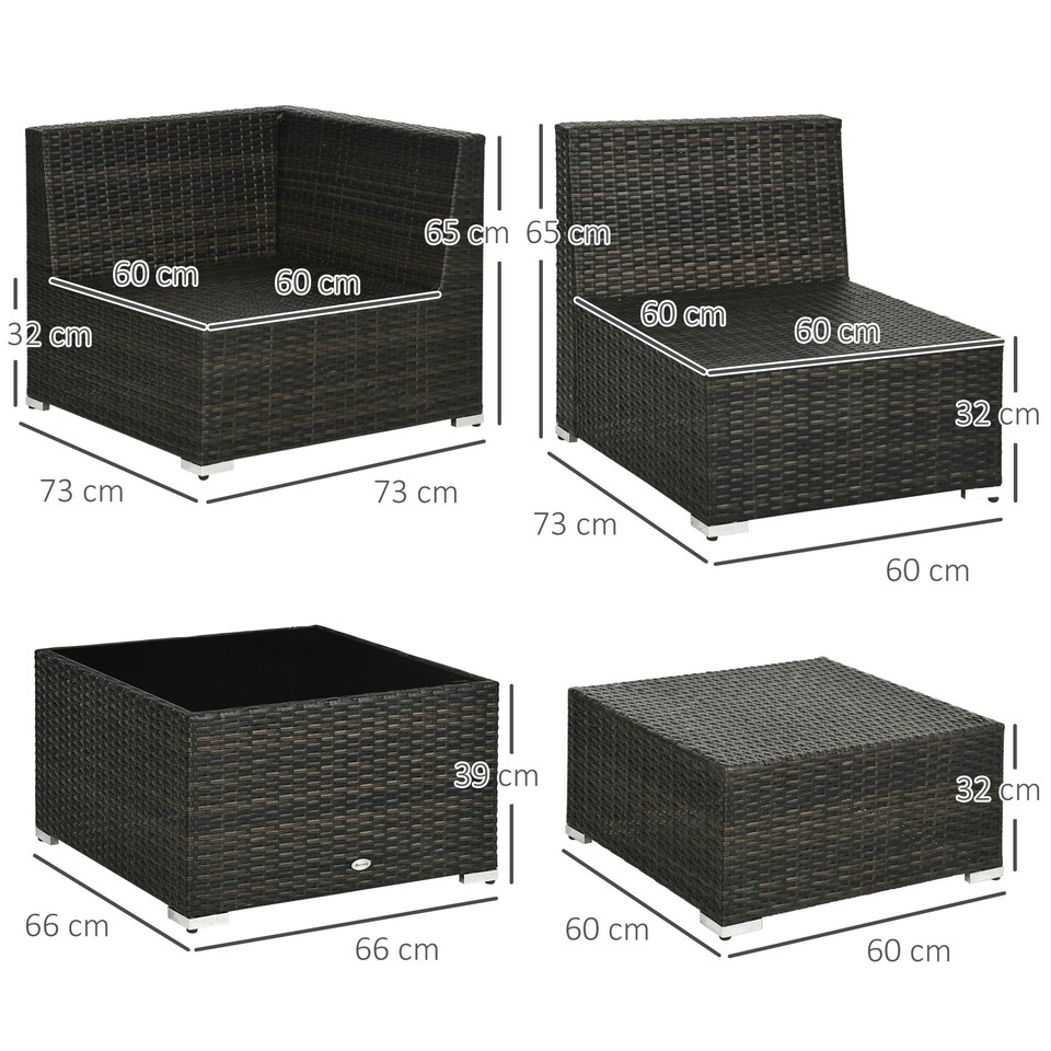 image 1 of Outsunny 8 Pieces Patio Rattan Sofa Set Outdoor Garden Furniture Set Brown