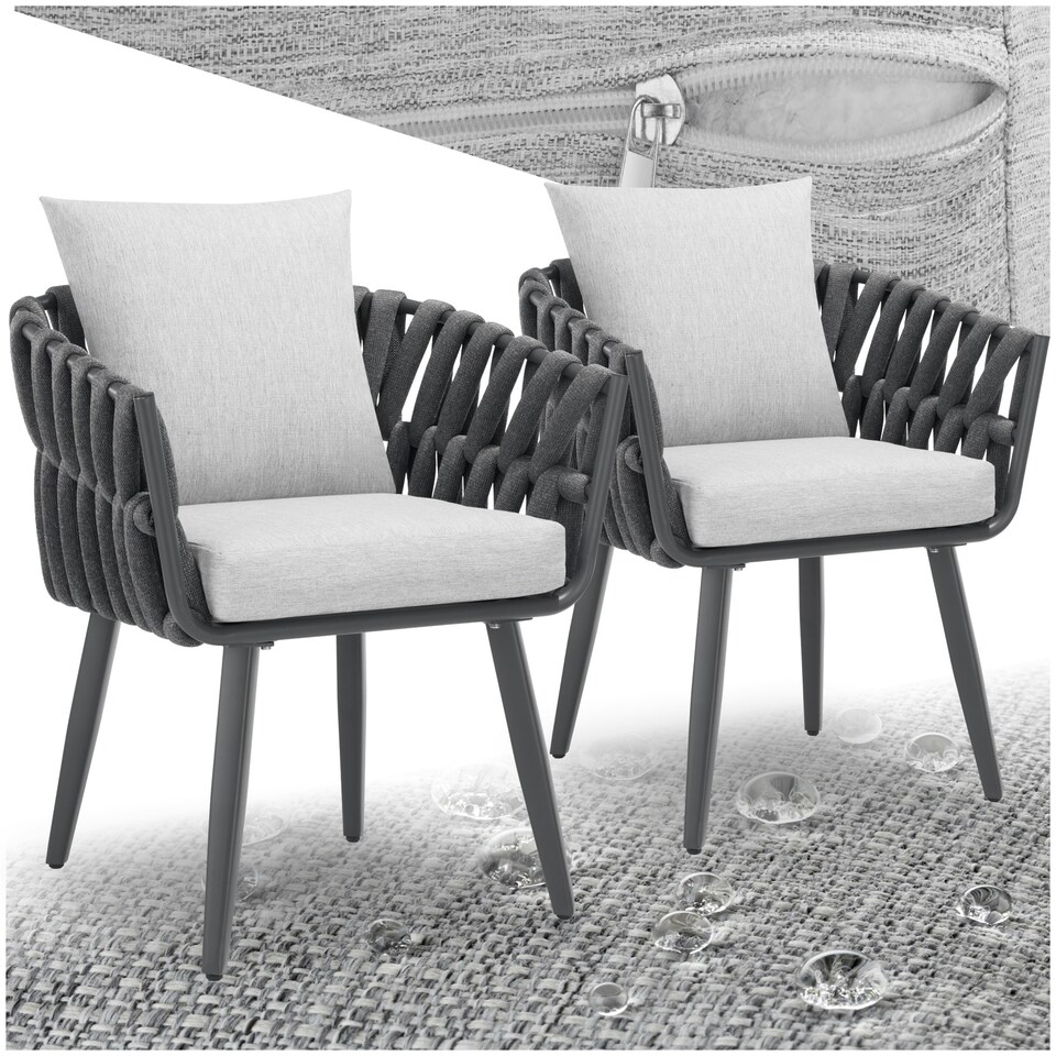 image 1 of Chair Lugano Set of 2 - aluminium frame, weather-resistant, thick cushions, 61 x 60 x 73 cm | Grey | anthracite | One Size | 2