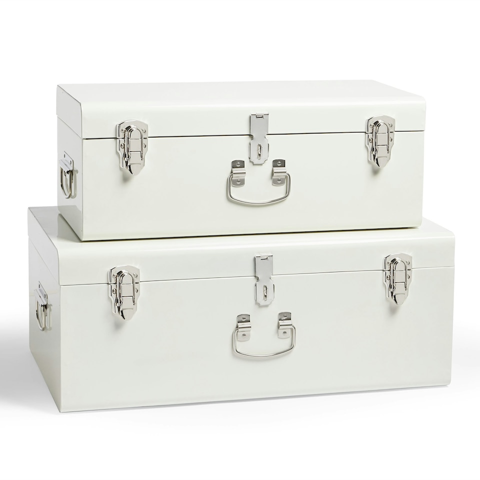 image 1 of BTFY Set of 2 Cream Stainless Steel Storage Trunks
