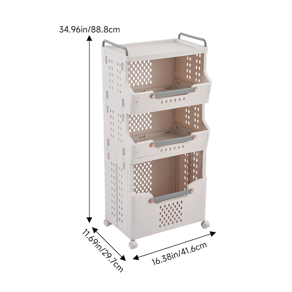 image 1 of Living and Home 4-Tier Foldable Rolling Laundry Sorter Basket Storage Rack | White | 4 Tier