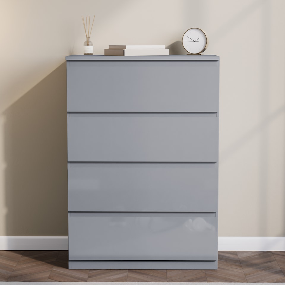image 1 of Vida Designs Glinton 4 Drawer Chest of Drawers Bedroom Storage, 100% FSC, Grey