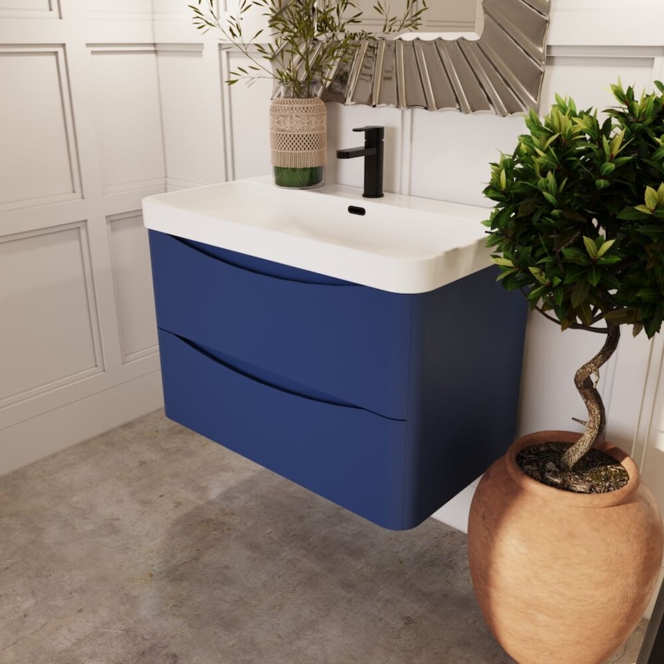 image 1 of Balterley Arch Modern Bathroom Wall Hung 2 Drawer Vanity Unit & Ceramic Basin | Blue | Satin Blue