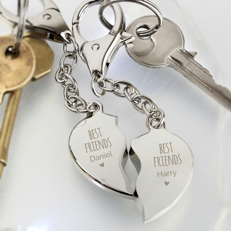 image 1 of Personalised Best Friends Two Hearts Keyring