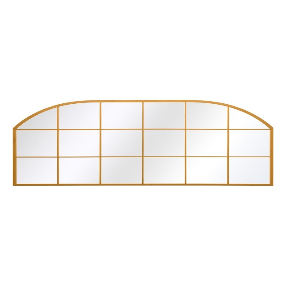 image 1 of The Arcus - Gold Metal Framed Window Arched Garden Wall or Fence Mirror 69" X 33" (174CM X 85CM) Gold