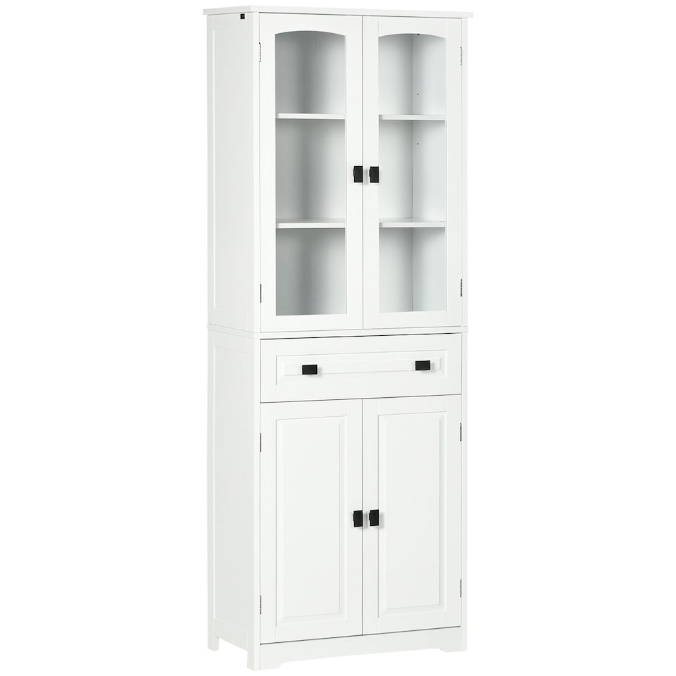 image 1 of HOMCOM Kitchen Cupboard Storage Cabinet Adjustable Shelves, Glass Door, 160cm
