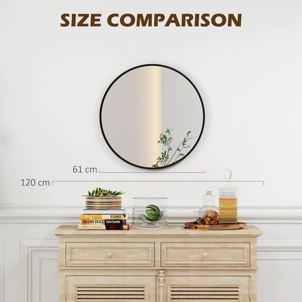 image 1 of HOMCOM Circle Wall Mirror, 61 cm Round Bathroom Mirror for Living Room, Bedroom, Hallway, Black
