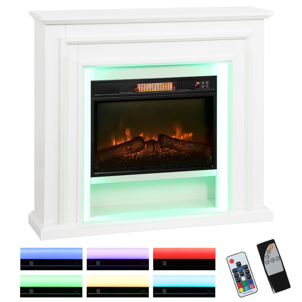 image 1 of HOMCOM Electric Fireplace with RGB LED Lights, Realistic Flame Effect & 3 Brightness Levels, 1800W Inset Electric Fire and Mantel Reach up to 30 m² Space with Remote & Timer for Living Room, White