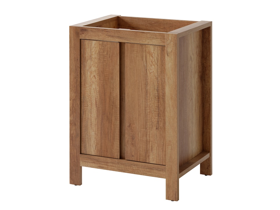 image 1 of Freestanding Bathroom Cabinets Furniture Set 600mm Vanity Unit with Basin Tall Shelf Storage Cabinet Oak Effect Classic