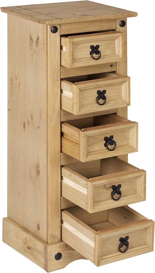 image 1 of Corona Chest of Drawers Narrow 5 Drawer Tallboy Mexican Solid Pine