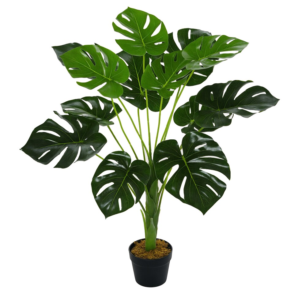 image 1 of Outsunny Decorative Artificial Monstera Plants in Pot Fake Plants for Home Indoor Outdoor Decor, 85cm