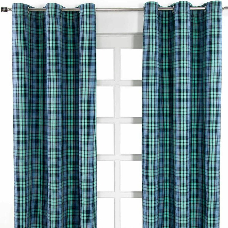 image 1 of Homescapes Black Watch Tartan Ready Made Eyelet Curtain Pair - 137 x 228 cm Drop | Blue | Blue