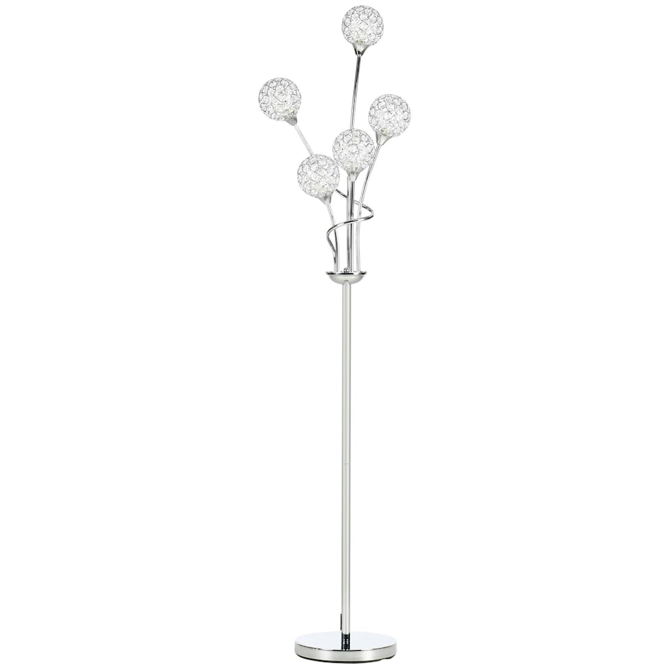 image 1 of HOMCOM Modern Floor Lamp w/ K9 Crystal Shade, 5 Light, for Living Room, Silver