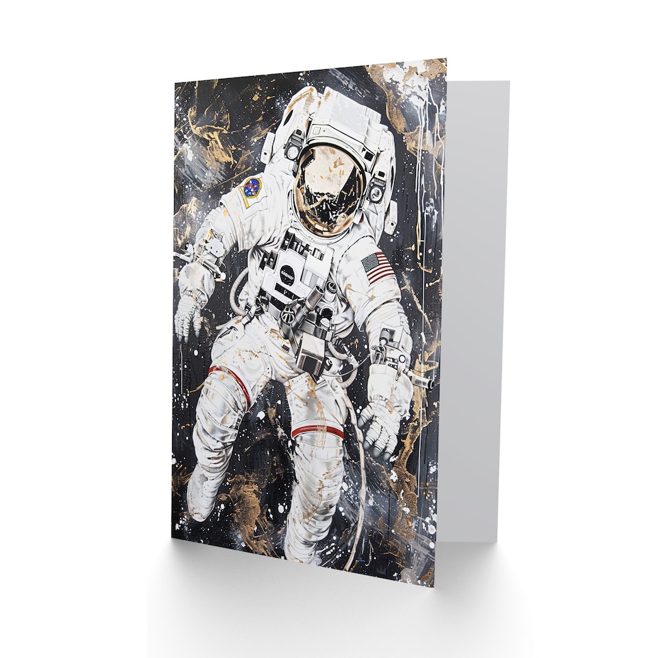 image 1 of Greeting Card Astronaut Space Walk Black Gold Grunge Design Birthday