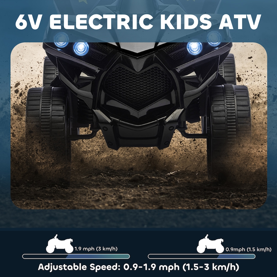 image 1 of AIYAPLAY 6V Kids ATV, Battery Powered Ride on Car for Ages 18-56 M, Black