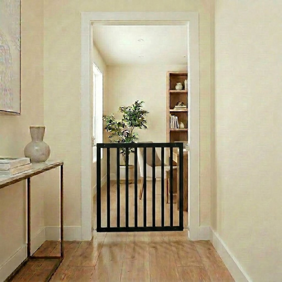 image 1 of Safetots Simply Secure Wooden Gate, 72cm - 79cm, Black, Wooden Stair Gate, Screw Fit Baby Gate, Safety Barrier